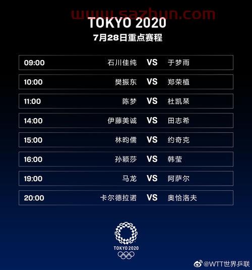 2021赛程表奥运会乒乓球