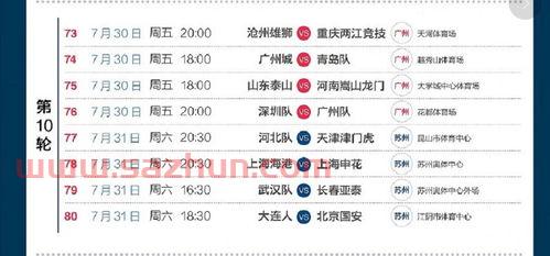今天的中超联赛直播时间表*