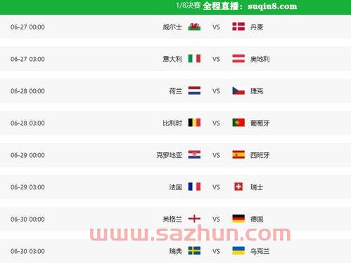 2021欧洲杯16强比赛时间